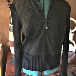 St. John Sport Black Beaded Front Cardigan Swtr L